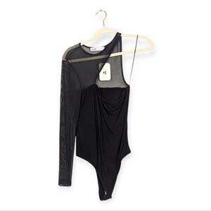 NWT Elodie Black Mesh One Shoulder Bodysuit Size L